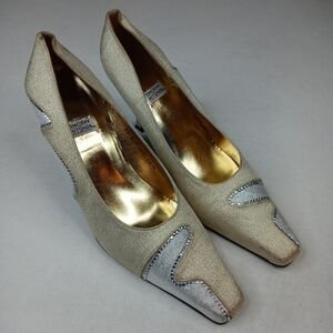 Timothy Hitsman women's 4" heel pumps. Gold, silve